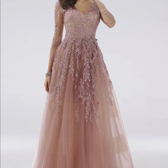 knee length dresses for ladies Lara Lace with Long Cape Gown 29138 – Moreno's Wear main image 1